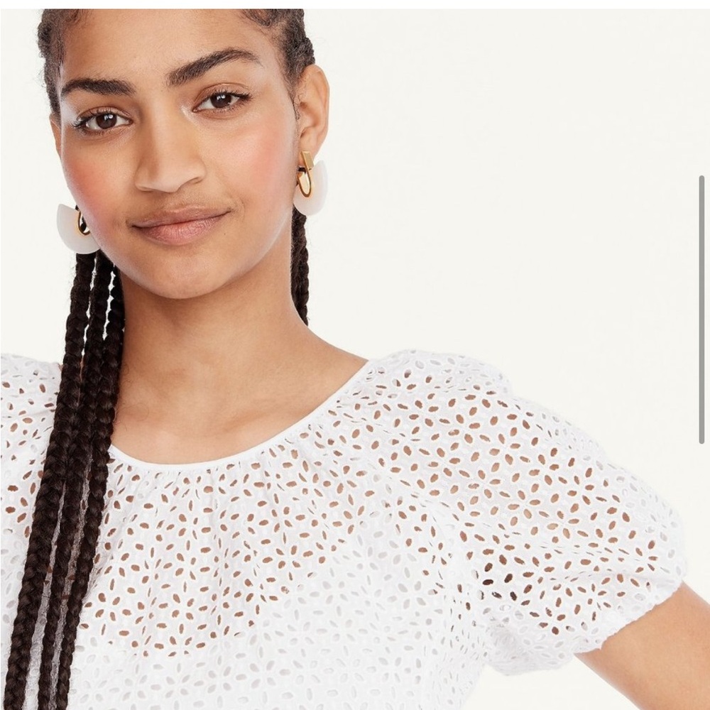 J. Crew V-Back Puff-Sleeve Eyelet Top - White - Size 14 Womens EUC - Picture 3 of 15